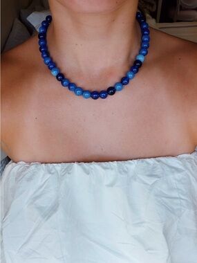 Navy Glass Beaded Necklace!